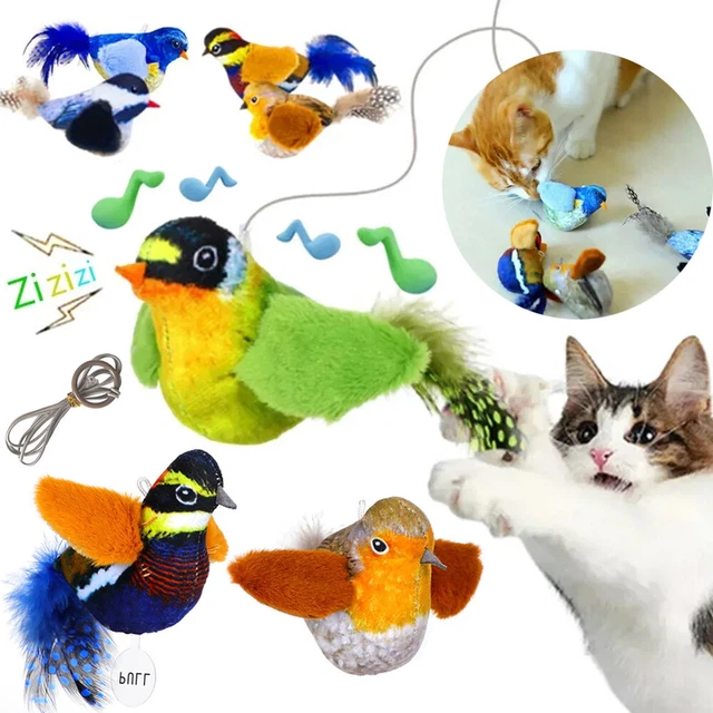 Bird Teaser Kitten Cat Toy with Bird Chirping Plush Interactive Training Toys AU