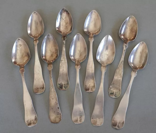 Lot of 9 Antique 1860's Coin Silver Teaspoons (137 grams) Shreve Stanwood & Co.