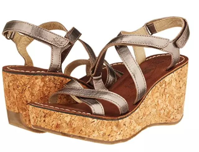 FLY LONDON GOPE621FLY Bronze Leather Wedge Sandals Uk 5 Eu 38 Us 7