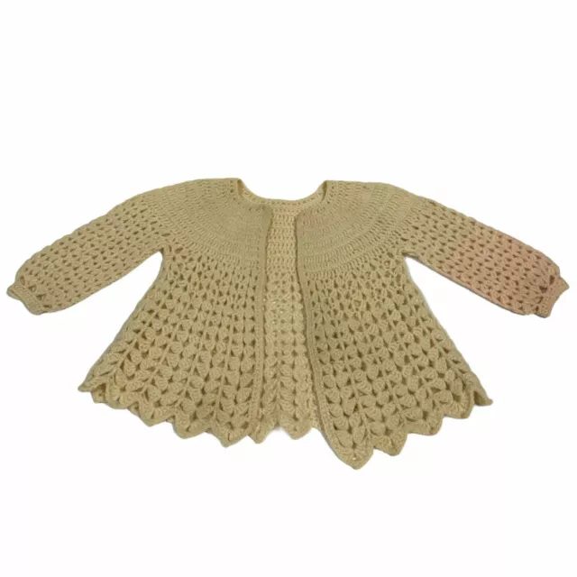 Vintage Infant Girls Sweater Hand Made Crochet Ivory Cream