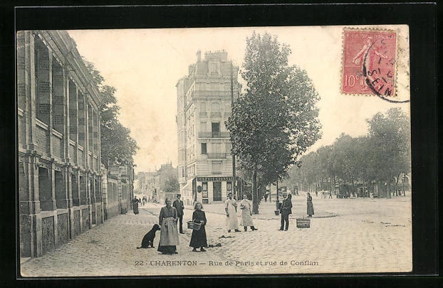 CPA Charenton, Rue de Paris et rue de Conflan 1907