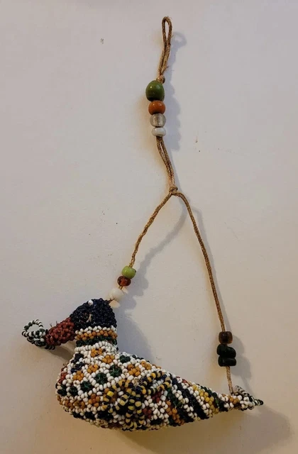 Vintage African Tribal Folk Art Beaded Bird Hand Made