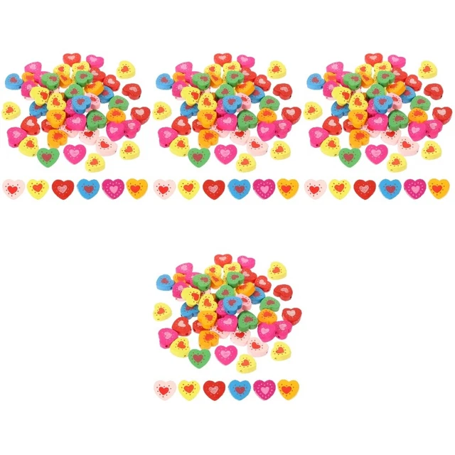 200 Pcs Heart Loose Beads Love Wood Chips Beaded Bracelets Kids Jewlery Natural