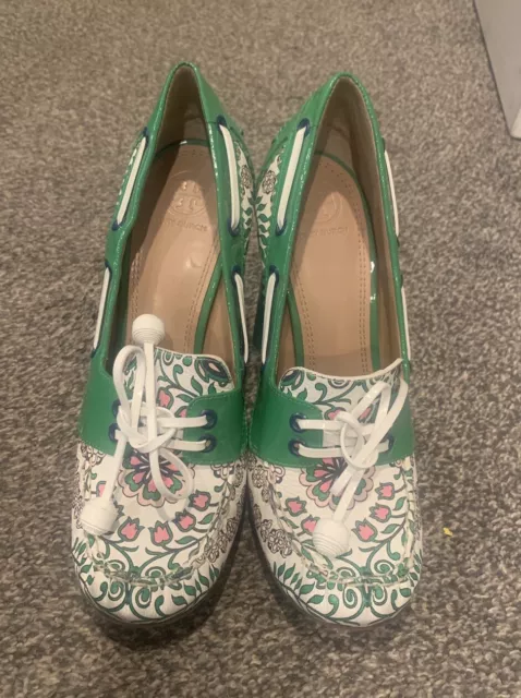 Tory Burch Garden Party Fisher Loafer Pump Kelly Green Floral 4" heel sz  10