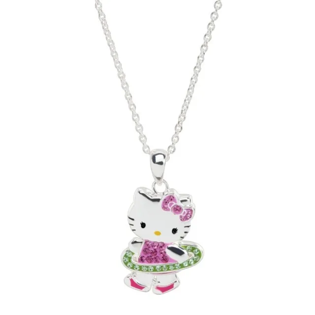 Hello Kitty Hula Hoop Pendant Necklace with Crystals in Sterling Silver-Plated