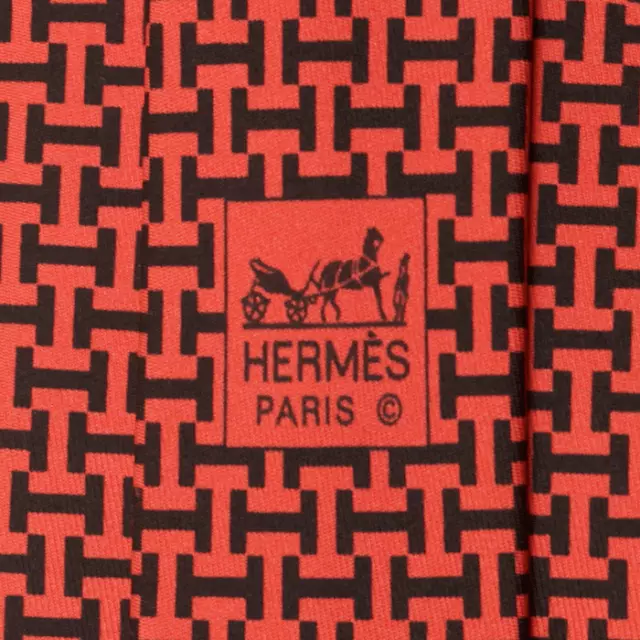 100% Auth HERMES TIE Silk Necktie Mens H GEOMETRIC Pattern 5247