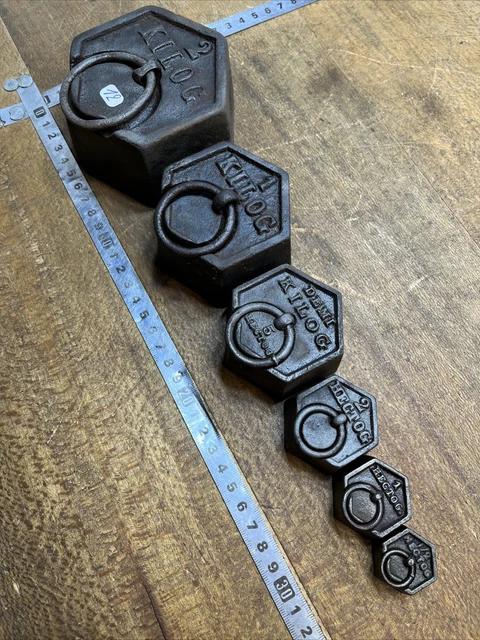 Série De 6 Poids Hexagonaux Anciens En Fonte - France - Calcul, Mesure