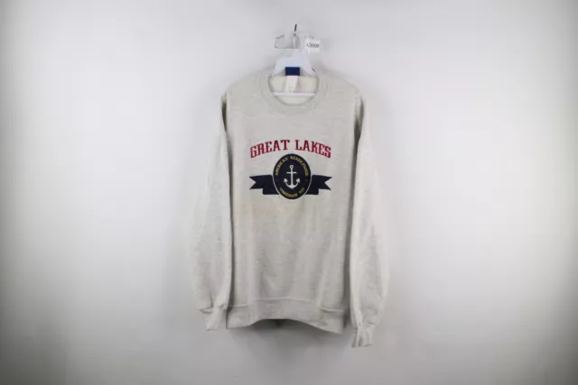 Vintage 90s Mens XL Spell Out Michigan Great Lakes Boat Anchor Sweatshirt USA