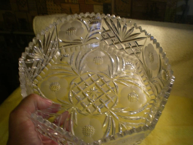 Antique ABP Cut Crystal Glass Saw Tooth Octagon Bowl Beautiful 9 1/4" Heavy
