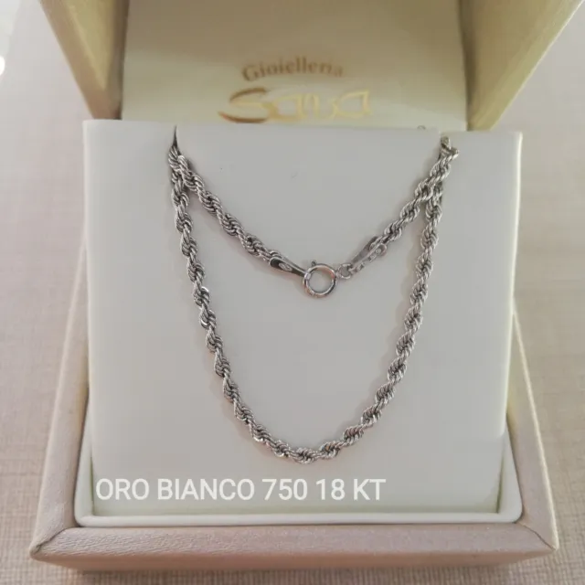 Collana fune corda funetta girocollo 40 cm in oro bianco 750 18 kt spessore 2 mm