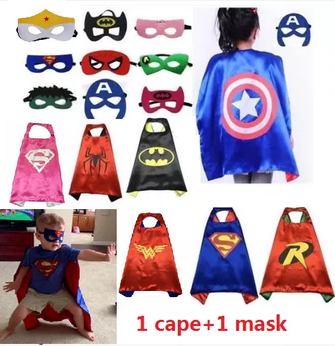 Superhero Cape & Mask for Boys Girls Kids Party Costume Set Spiderman Spidergirl