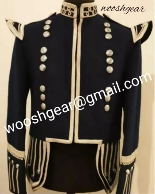 Doublet Tunic Military Piper Drummer Black Jacket Uk44R Black & Silver 100%Wool