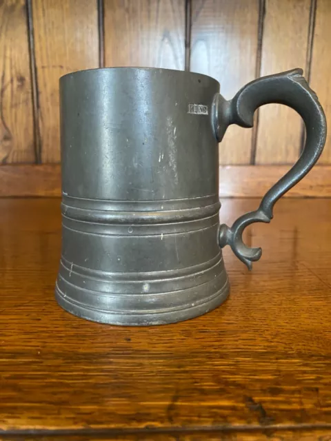 Antique 19th Century Victorian Pewter Pint Tankard