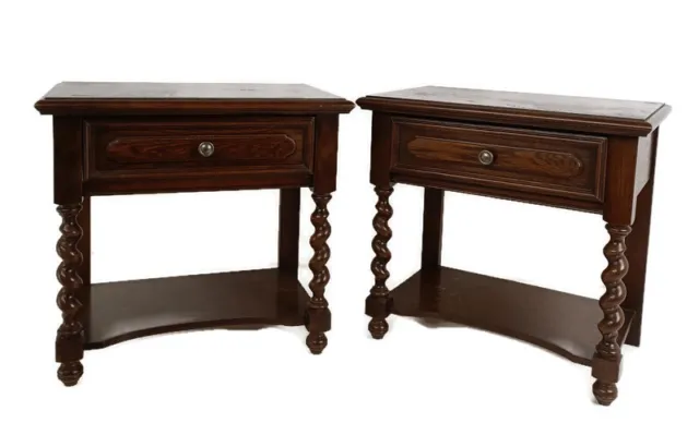 Couple Barley twist Rustic  Wooden Nightstands End Tables  Hand Carved Wood Farm