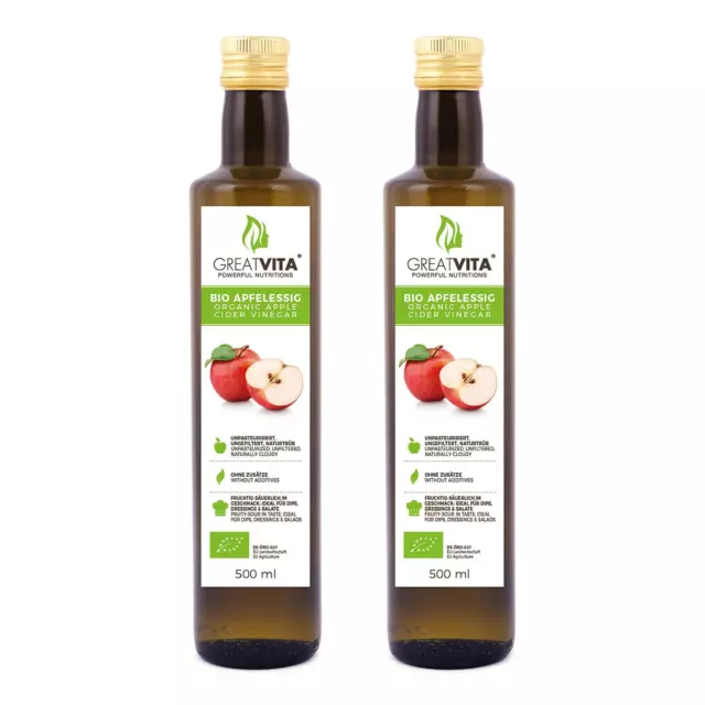 Greatvita Bio Apfelessig, Naturtrüb & Ungefiltert Mit Essigmutter, (2 X 500 Ml)