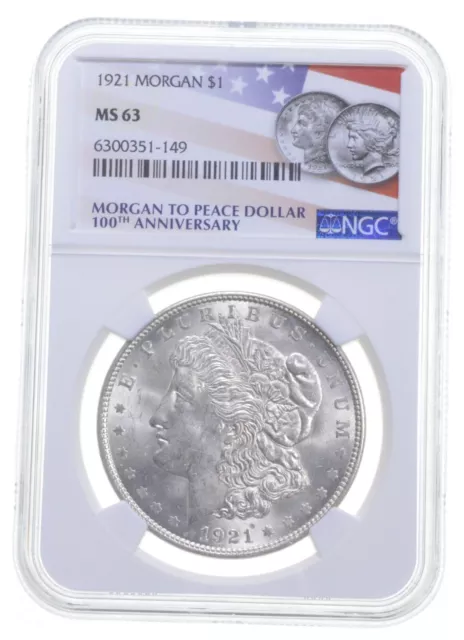 MS63 1921 Morgan Silver Dollar NGC 100th Aniv 2021 Label Philadelphia *0683