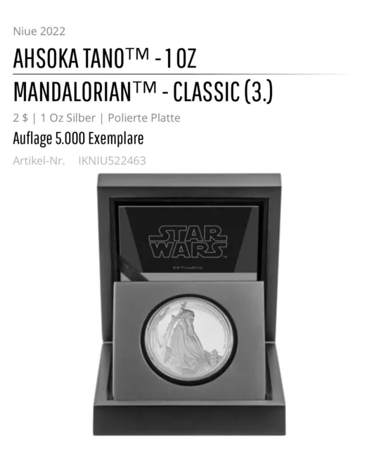 The Mandalorian,2022 Ahsoka Tano,1 OZ,NIUE,Classic,999 Fine Silver,NEU,Star Wars