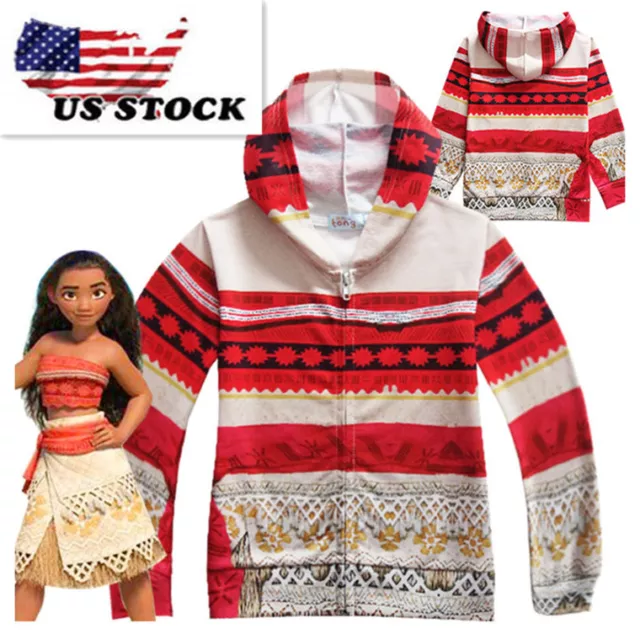 Childrens Kids Girls Moana Zipper Hooded Sweatshirt Hoodies Jacket #K87