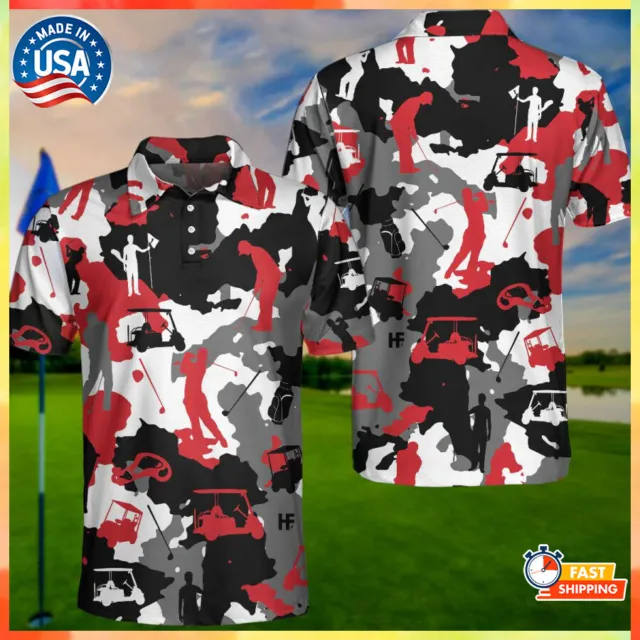 RED AND WHITE Camouflage Golf Short Sleeve Premium Polo Shirt Size S ...