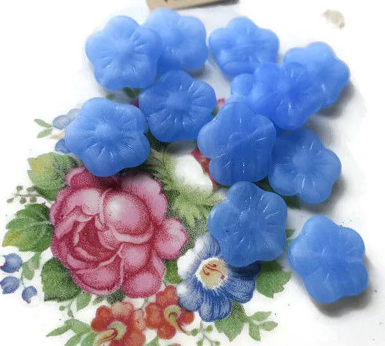 Vintage Czech Beads Pressed Glass Rose Flat Blue flower Colonial Floral #1670