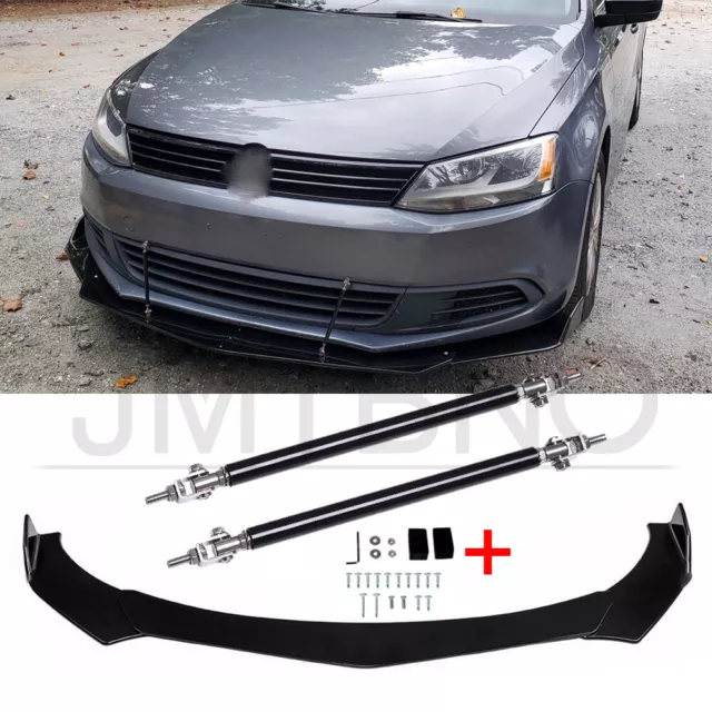 Front Bumper Lip Splitter Spoiler Trim + Strut Rods For VW Golf Passat Jetta MK6