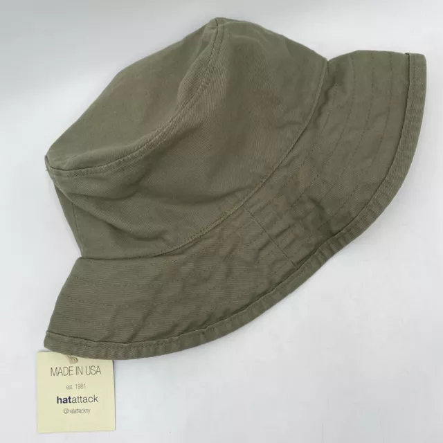 Hat Attack Crusher Bucket Hat, Made in USA, 100% Washed Cotton Olive Green