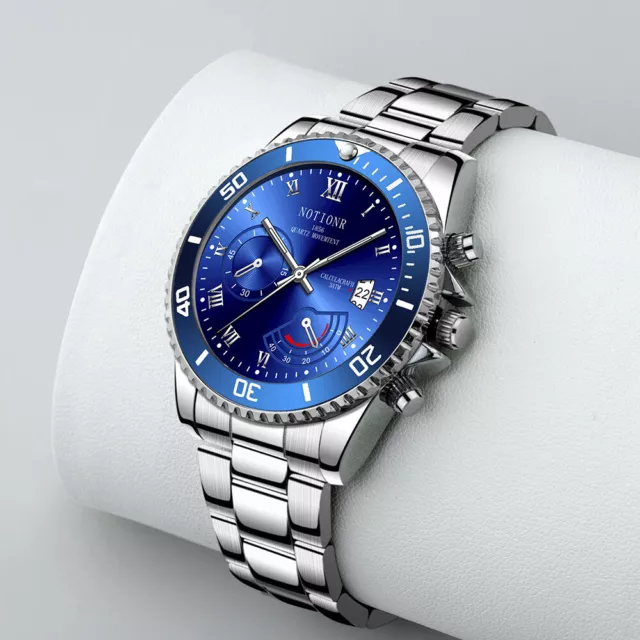 NOTIONR Mens Stainless Steel Watch Business Waterproof Date Quartz Wrist Watches
