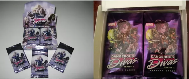 Marvel Dangerous Divas Series 1 & 2  OPEN BOX 24 SEALED packs each box NO sketch