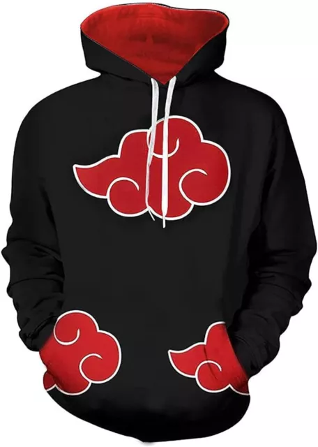 Anime Naruto Akatsuki Nube Sudadera con Capucha Suéter Camisa con Capucha NEGRA