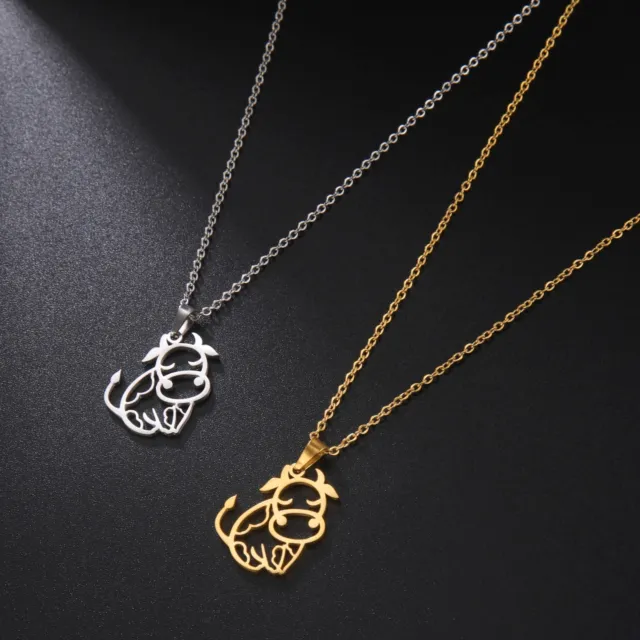 Cute Animal Cow Pendant Necklace Cutout Stainless Steel Choker for Women Fashion