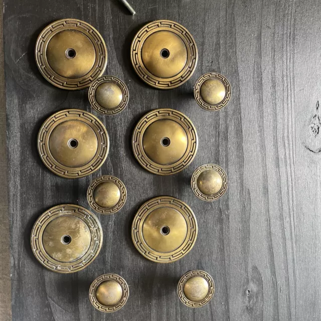 6 Allison Japan Antique Brass On Zinc Cabinet Knobs Grecian 2.5” Backplate Knob