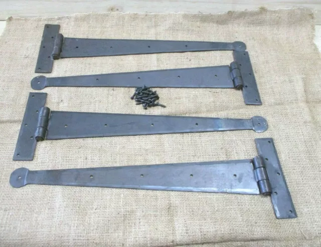 4 Ex Large Strap T Hinges 18" Tee Hand Forged Gate Barn Rustic Medieval Iron