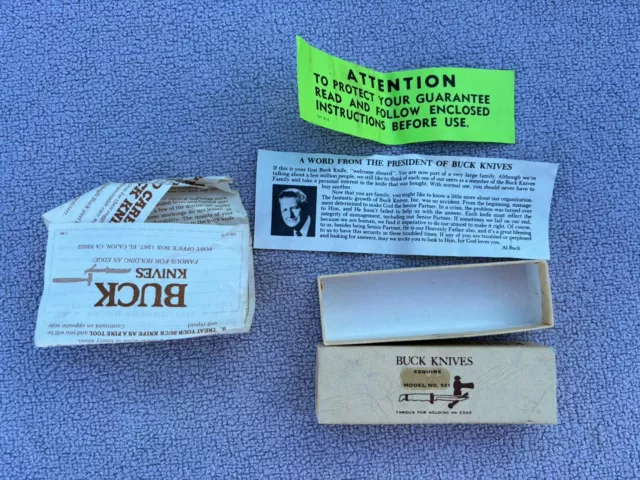 Buck Esquire 501 Pocket Knife Box & Original Paperwork - NO KNIFE Box ONLY