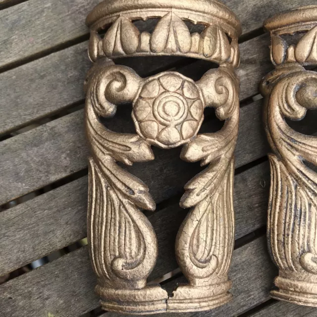 2 Antique French Cast Metal Furniture Leg Sleeves Decoration Gold Gilt furnature