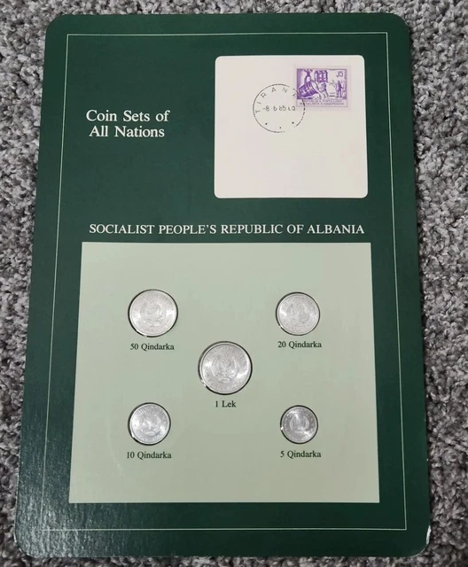 BU World Type Coin Sets of All Nations Albania 1969 5 Coins & Stamp w/card