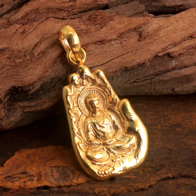 Buddha Hand 925 sterling Silver Jewelry Handmade Gold Plated Pendant