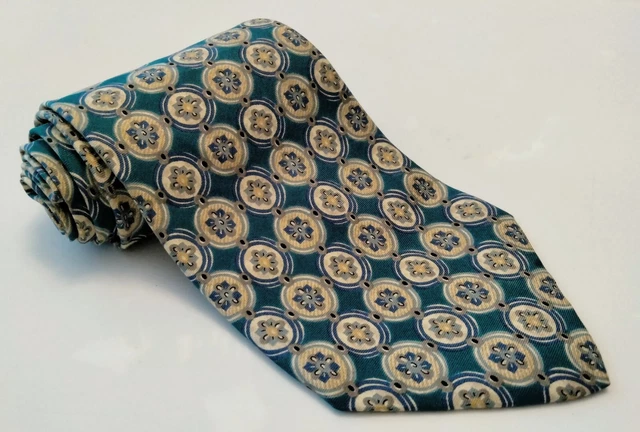 Mens GAP Silk Tie Teal Green Tan & Blue Geometric Designer Necktie 58" x 4" USA