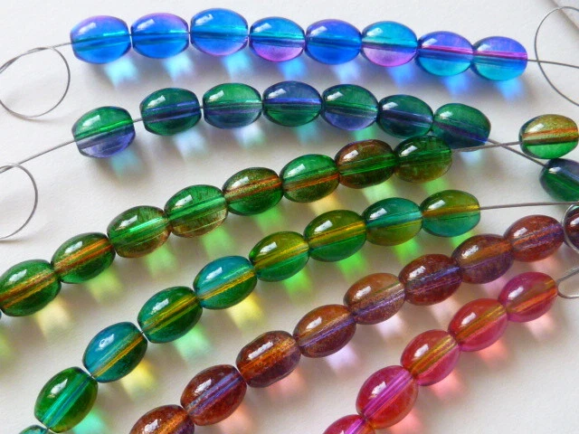 Zweifarbige Glasperlen oval irisierend 9mm Auswahl Farbwahl 30 St. 2746