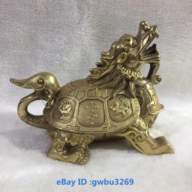 Collect Chinese Fengshui Myth old Brass Hand Carved Dragon Turtle Statues 42200