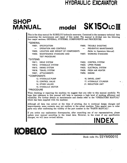 Kobelco Sk150Lc Iii Hydraulic Excavator Service Manual Comb Binded
