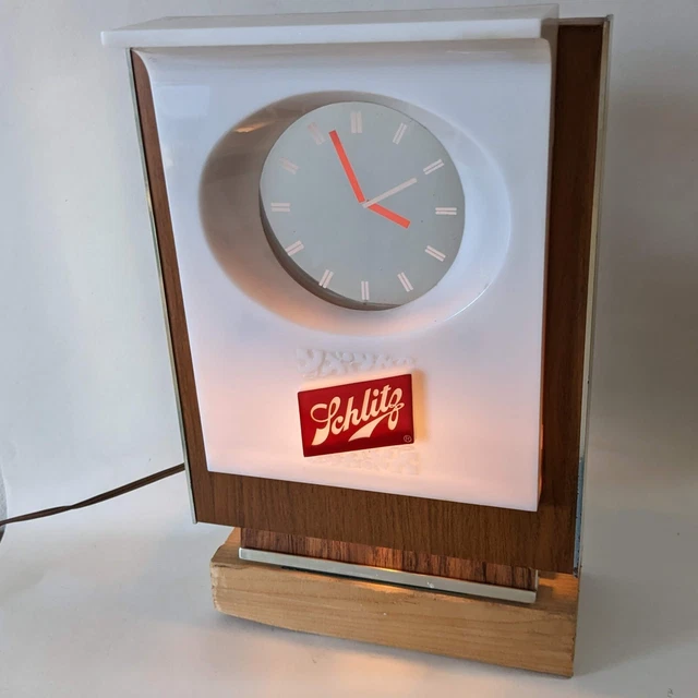 1970s Schlitz Clock Lighted Desktop Modern Design
