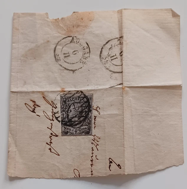 Sachsen 1859: MiNr 8 gestempelt auf Briefstück.