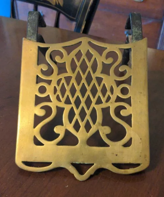 Antique Trivet Kettle Stand Brass & Iron Fireplace Hearth Fender 19th Century