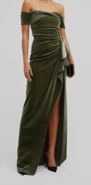 $1090 Chiara Boni La Petite Robe Women's Green Off Shoulder Dress Size 12