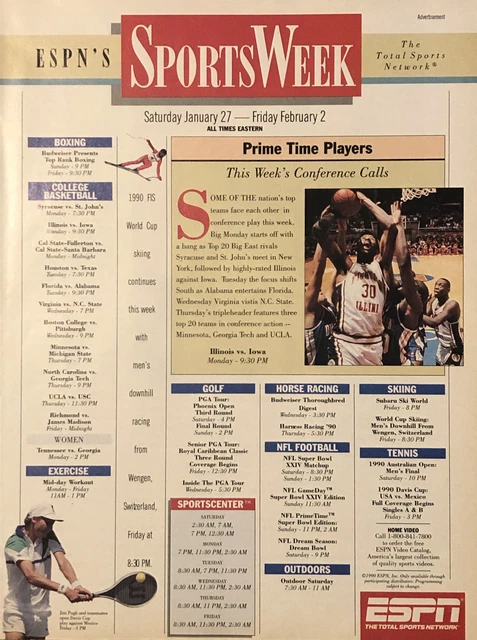 PRINT AD 1990 ESPN Sports Week TV Listing 1/27 to 2/2 Illinois Fighting Illini