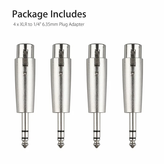 High Performance Metal XLR Female to 635mm Mono Male Plug Adapter 4 Pack