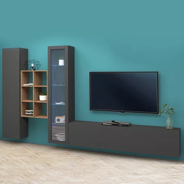 Mueble TV moderno pared vitrina librería madera Rold RT