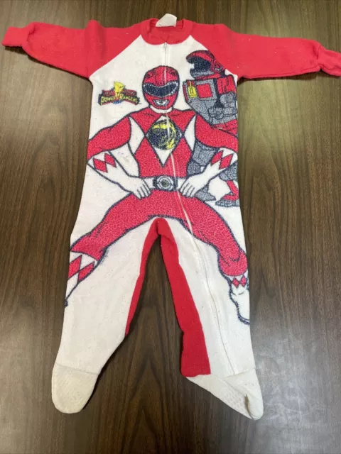 Vintage Mighty Morphin Power Rangers Kids Pajamas Red Ranger One Piece 90s 4T