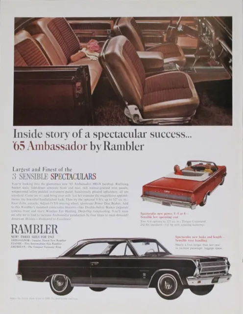 1965 Rambler Ambassador, Classic, and American Ad Magazine Print Automobile