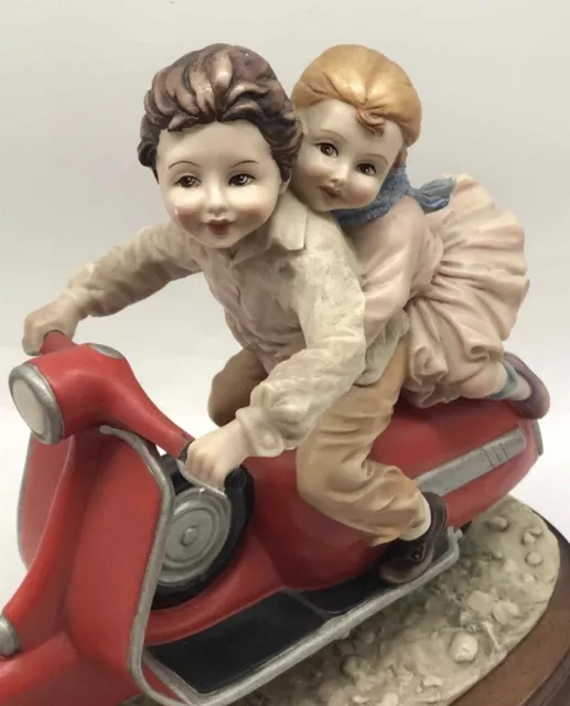 Capodimonte Charming Large Figurine- Kids on Vespa Skirts Flying! EUC VERY RARE 3